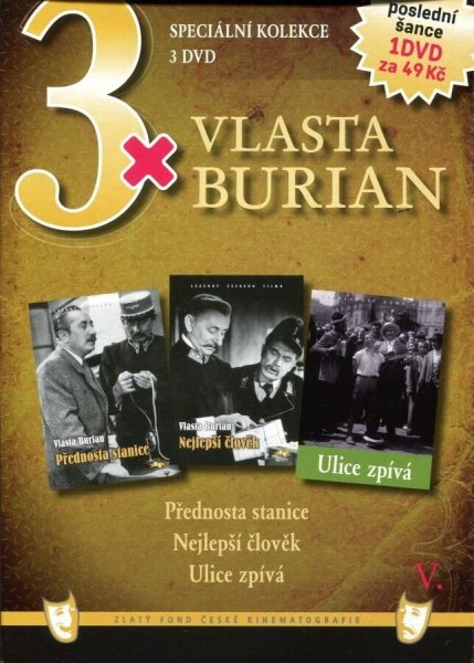 detail 3x Vlasta Burian V Přednosta stanice + Nejlepší člověk + Ulice zpívá DVD pošetka