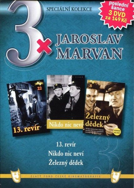 detail 3x Jaroslav Marvan: 13. revír + Nikdo nic neví + Železný dědek DVD pošetka