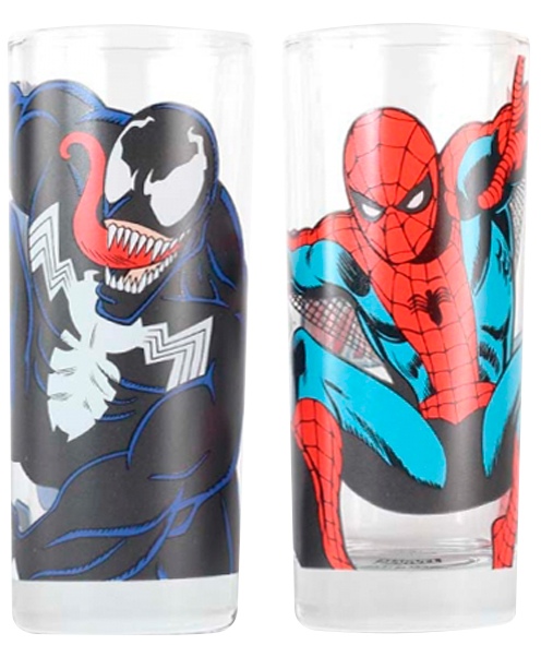 detail Sklenice Spider-Man a Venom set 2ks